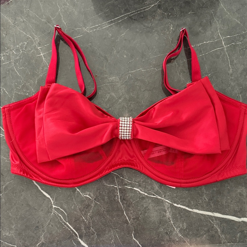 Elegant Red Bow-Accent Bra